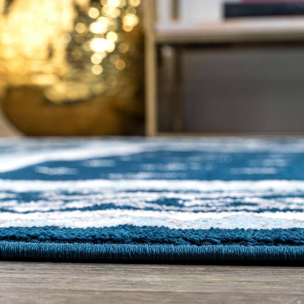 Navy and Blue Synthetic 8' x 10' Reversible Area Rug