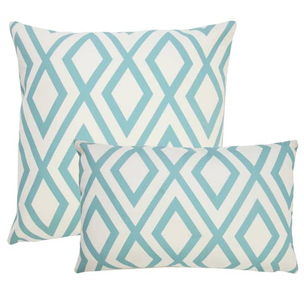 LR Home Contemporary Diamond 20 in. x 20 in. Aqua Blue/Off-White 