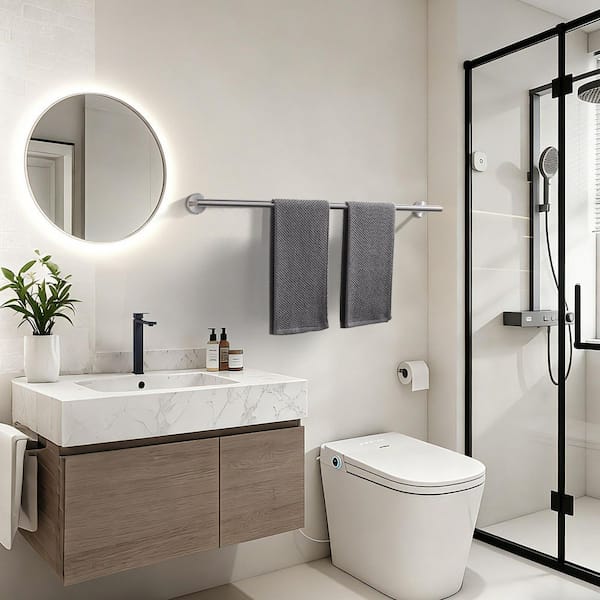 32 in. Wall Mounted Single Towel Bar in Brushed Nickel