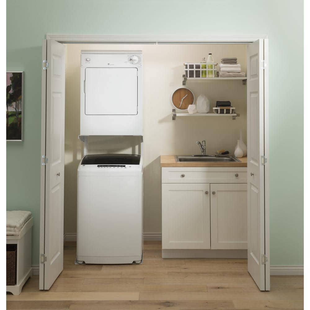 White Portable Front Loading Electric Dryer with Drying Rack