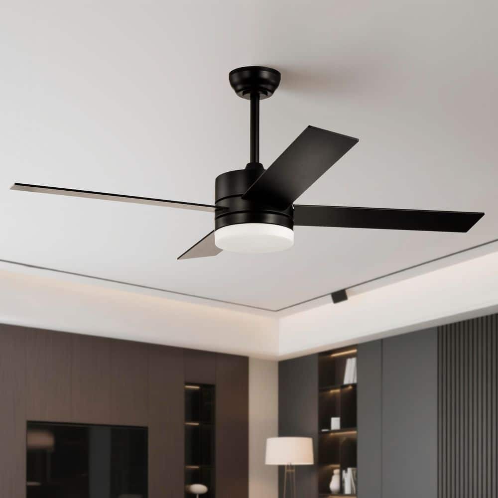 Edvivi 52 in. Integrated LED Indoor Matte Black 4-Blade Reversible
