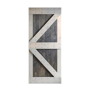 K Series 36 in. x 84 in. Carbon Grey Light Grey Knotty Pine Wood Barn Door Slab