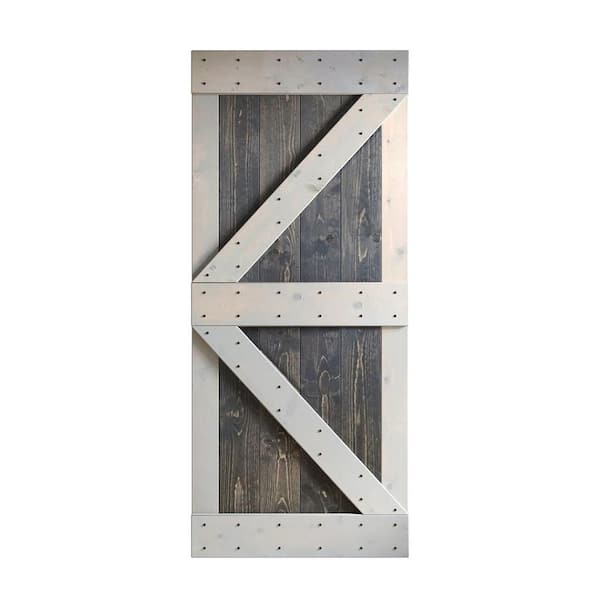 COAST SEQUOIA INC K Series 36 in. x 84 in. Carbon Grey Light Grey Knotty Pine Wood Barn Door Slab