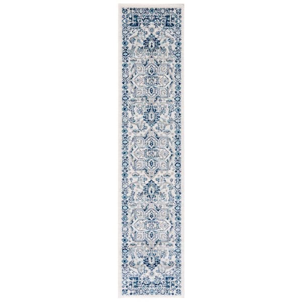 Tulum 2 ft. x 9 ft. Ivory/Blue Medallion Ornate Border Runner Rug