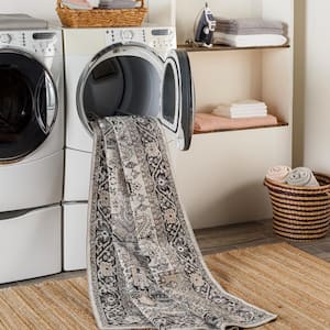 Lillian Charcoal/Light Brown 5 ft. x 7 ft. Indoor Machine-Washable Area Rug