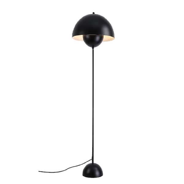 Zompoo Modern 63 in. 1-Light Black LED Dome Reflecting Standard Floor Lamp for Living Room with Metal Shade and Foot Switch