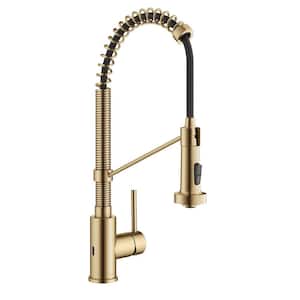 Single Handle Pull Down Sprayer Kitchen Faucet with Touchless Sensor in Brushed Brass