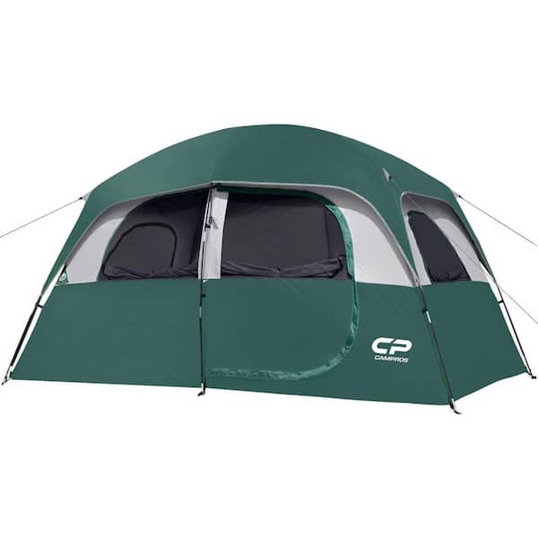 Unbranded Dark Green 6 Person Camping Tents, Waterproof Windproof Family Tent with Top Rainfly, 4 Large Mesh Windows, Double Layer
