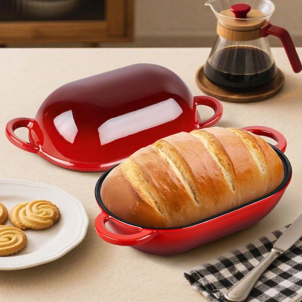 2.8 qt. Oval Enameled Cast Iron Dutch Oven Pot with Lid for Bread Baking, Sourdough, Roasting, Red