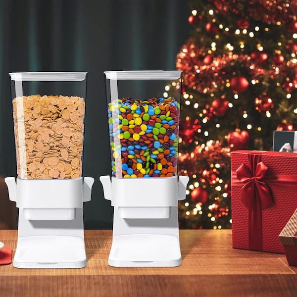 2-Pieces 5 l Dry Food Cereal Dispenser Countertop for Pantry to Crush Cereal, Can Hold Oatmeal, Pet Food in White