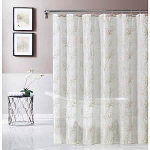Stella 70 in. x 72 in. Linen Embroidered Shower Curtain