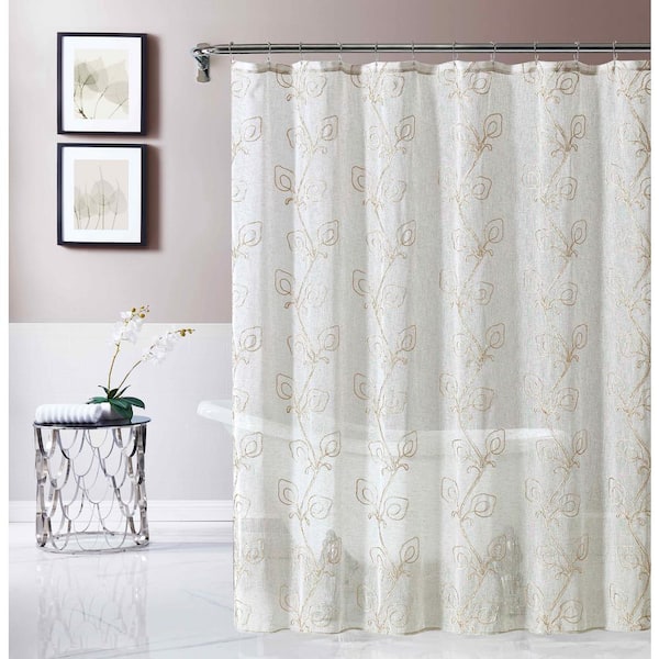 Dainty Home Stella 70 in. x 72 in. Linen Embroidered Shower Curtain