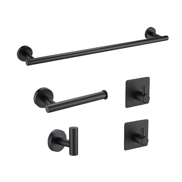 5-Piece Wall Mount Bathroom Towel Rack in Matte Black