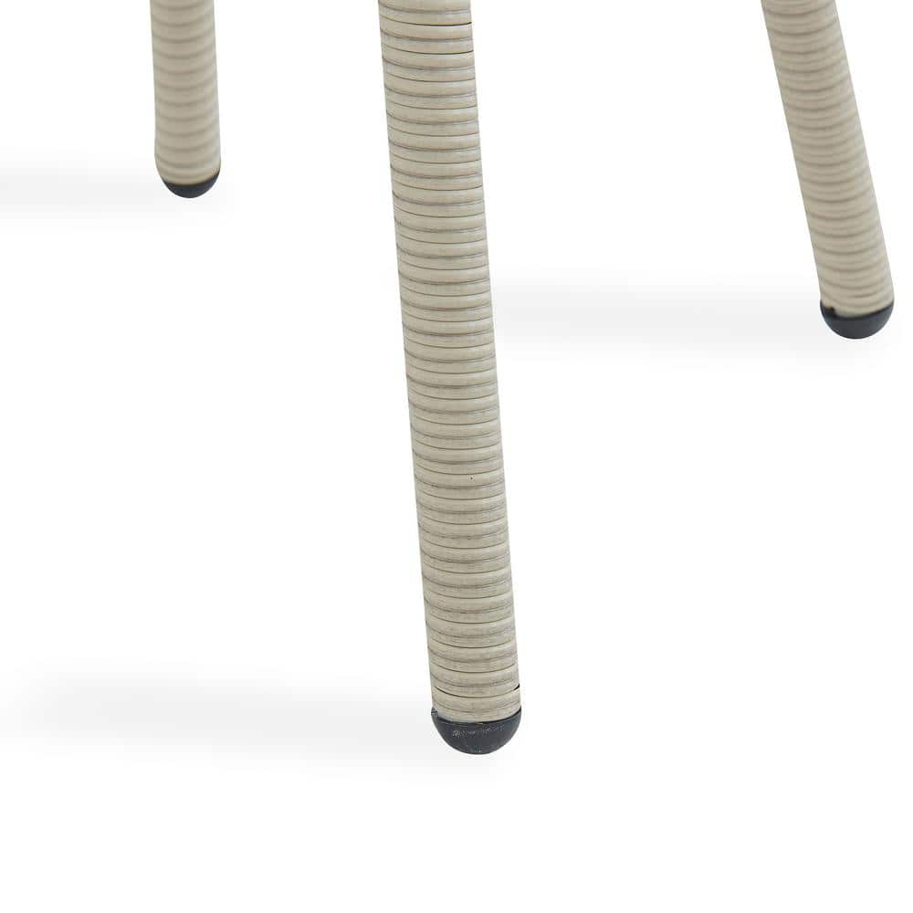 Beige Round Wicker Outdoor Accent Table with Glass Top and Storage