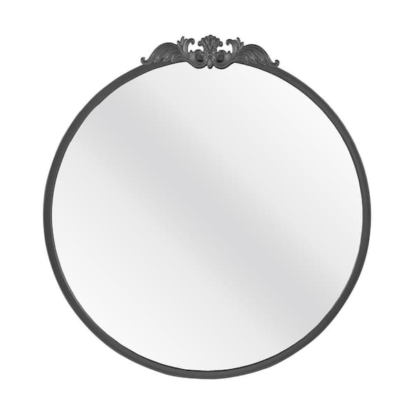 Lirago 31 in. W x 33 in. H Traditional Round Metal Framed Accent Mirror in Black