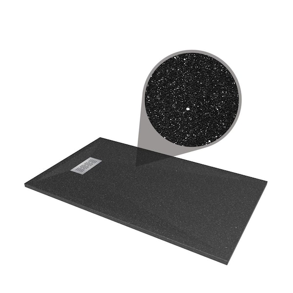 32 in. W x 60 in. L x 1.125 in. H Alcove Solid Composite Stone Shower Pan Base with L/R Drain in Black Onyx Sand
