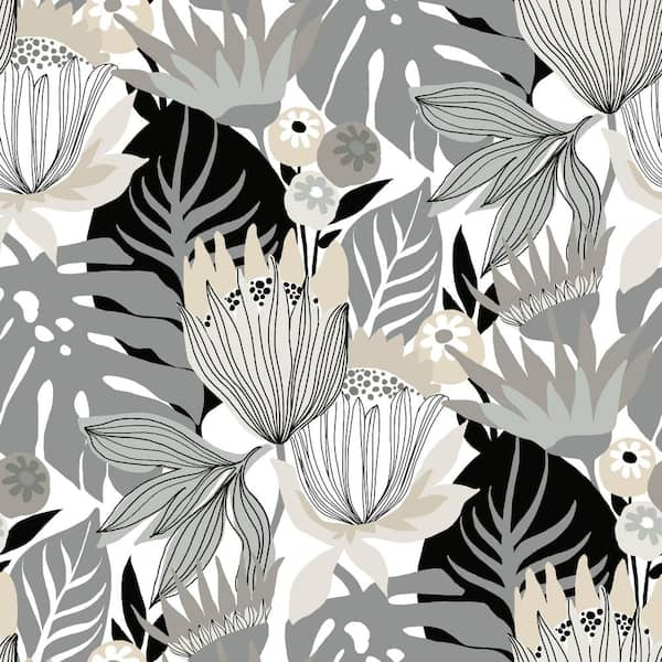 RoomMates Retro Tropical Leaves Grey and Beige Peel and Stick Wallpaper (Covers 28.29 sq. ft.)