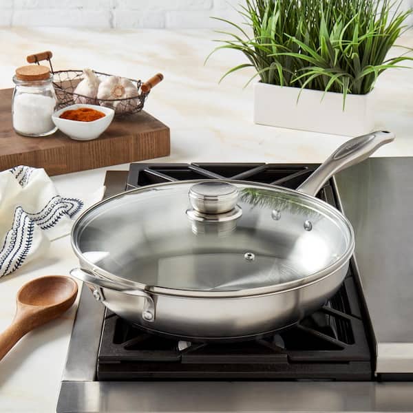 Frigidaire 12 in. Silver Stainless Steel Assist Handle Induction Ready  Frying Pan with Lid FR-14883-EC - The Home Depot