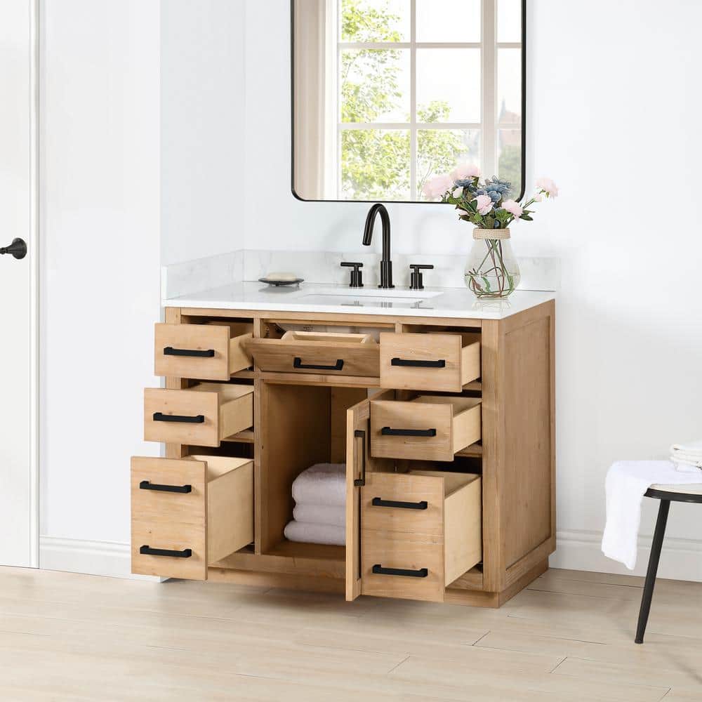 Gavino 42" Light Brown Wood Vanity with Composite Stone Top
