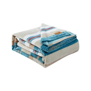 Blue Plush Fleece Modern Serape Stripe Twin Blanket