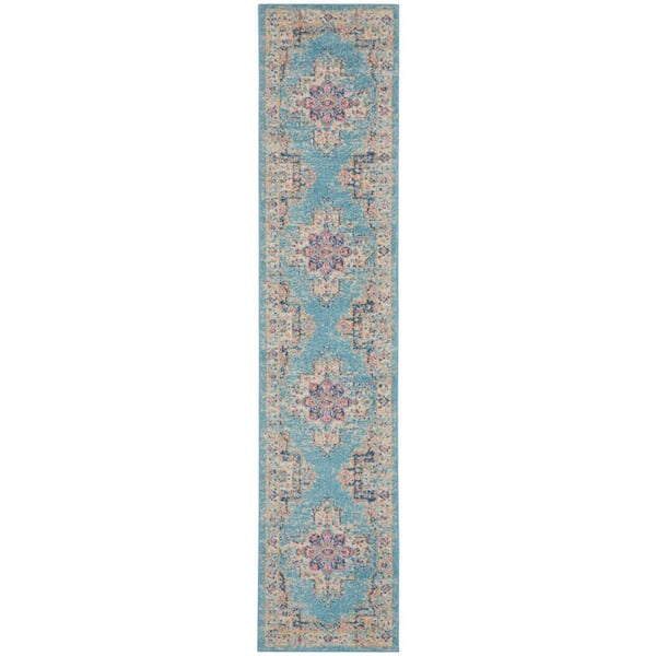 Nourison Passion Light Blue 2 ft. x 10 ft. Persian Modern Transitional Kitchen Runner Area Rug