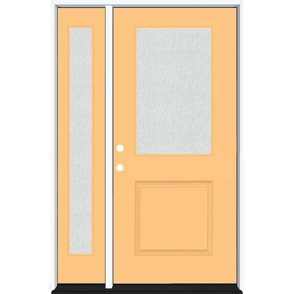 Steves & Sons Legacy 53 in. x 80 in. 1/2 Lite Rain Glass RHIS Primed Jackfruit Finish Fiberglass Prehung Front Door w/14 in. SL