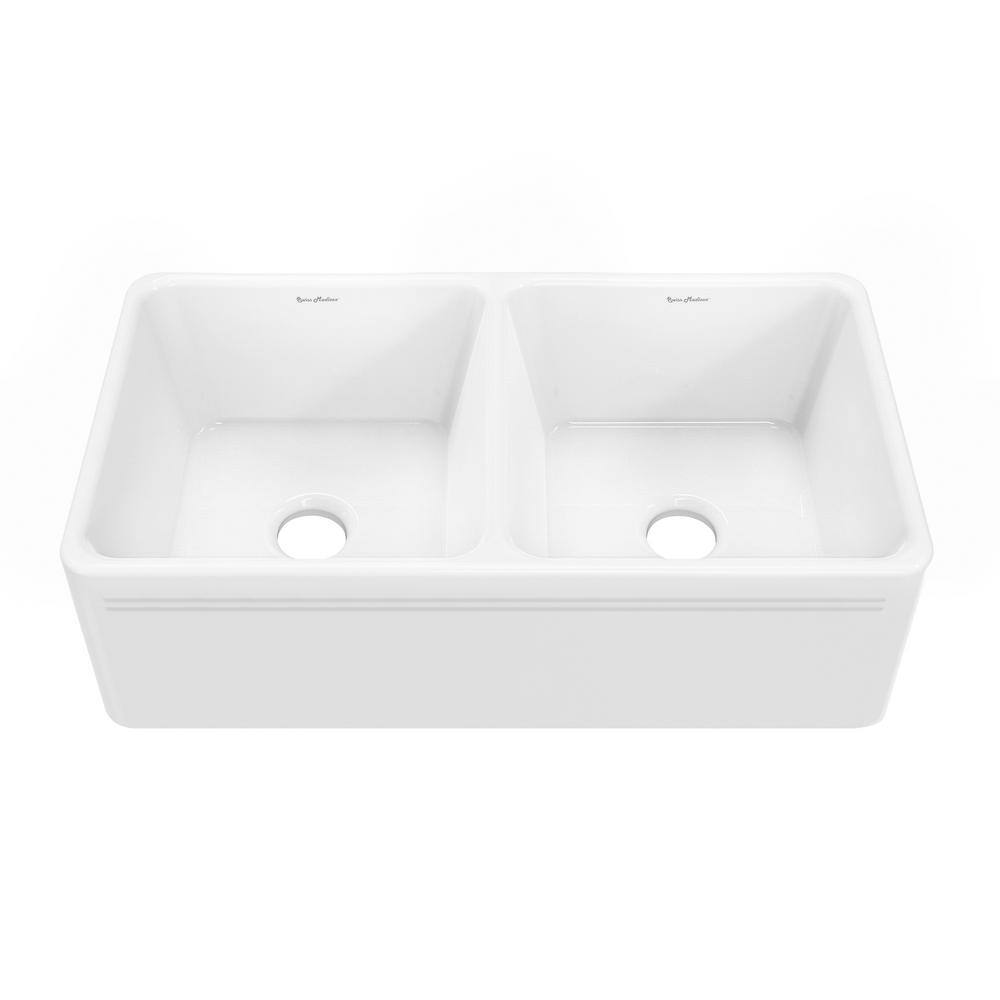 Delice Duo Glossy White Ceramic Farmhouse Sink