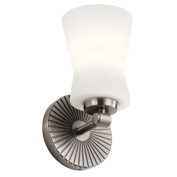 KICHLER Brianne 9.5 in. 1-Light Classic Pewter Bathroom Indoor Wall Sconce Light with Satin Etched Cased Opal Glass