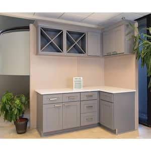 Lancaster Gray Plywood Shaker Stock Assembled Wall Glass Door Kitchen Cabinet 27 in. W x 30 in. H x 12 in. D