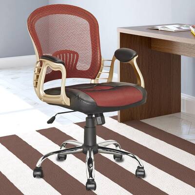 Workspace Office Chair in Black Leatherette and Red Mesh
