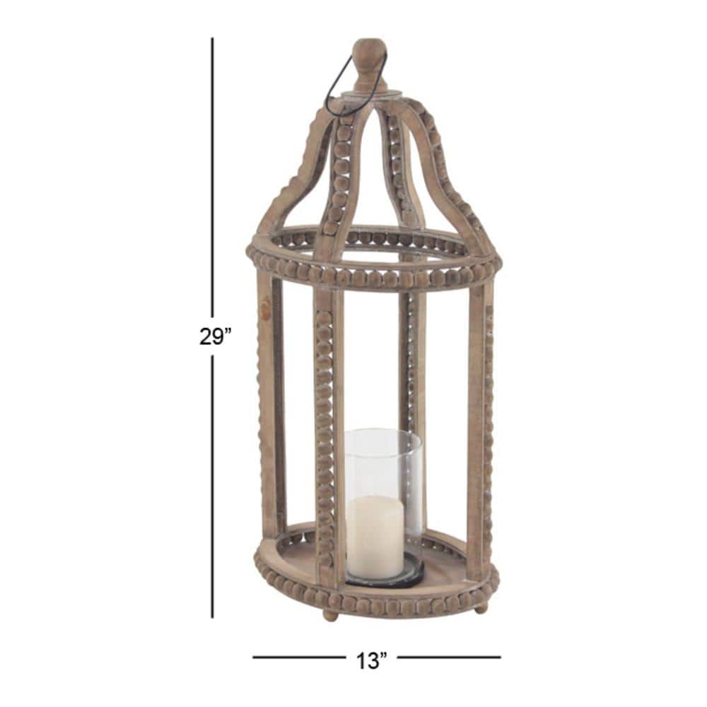 Rustic Farmhouse Reclaimed Wood Beaded Hanging Candle Lantern
