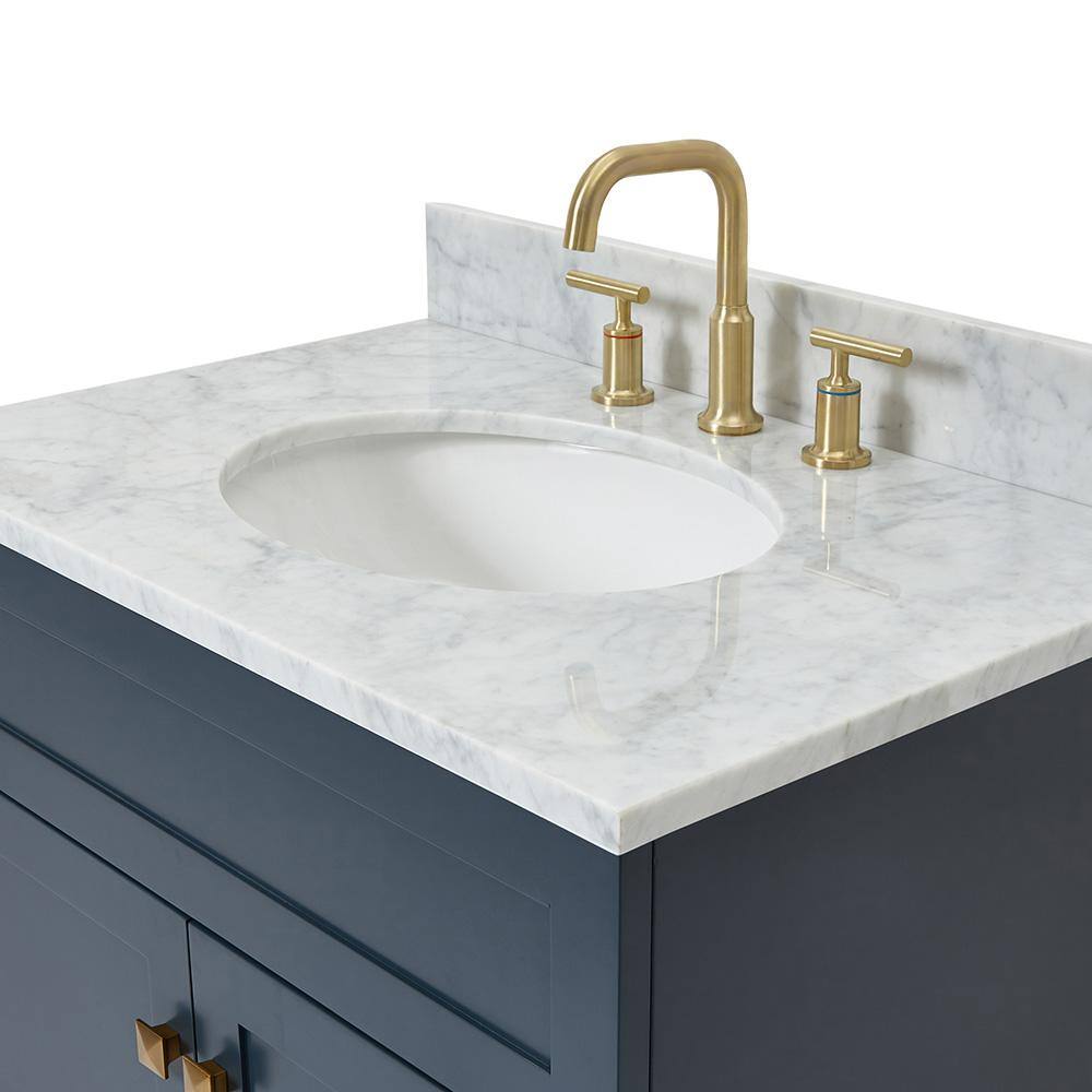 Midnight Blue 31" Freestanding Vanity with Carrara Marble Top