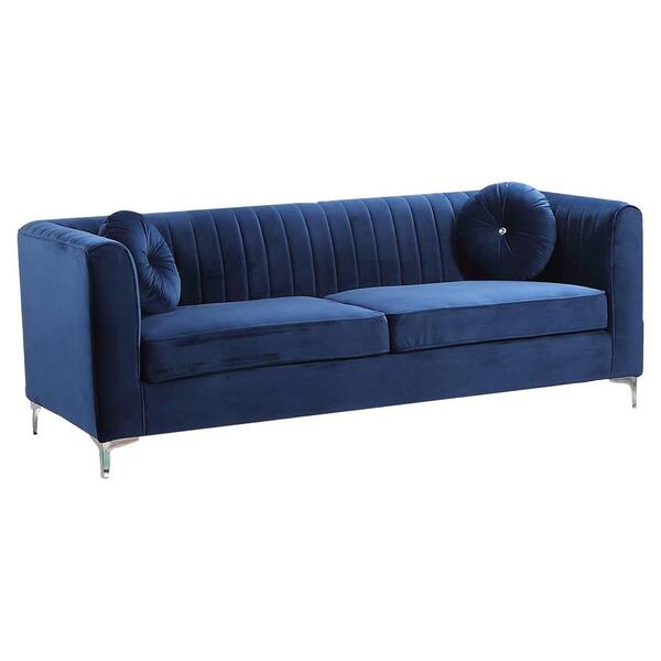 Best Master Furniture Syracuse 86 in. Blue Velvet 3Seater Sofa