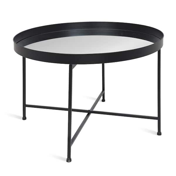 Kate and Laurel Celia Black 18.89 in. Round Glass (Mirror) Top Coffee Table