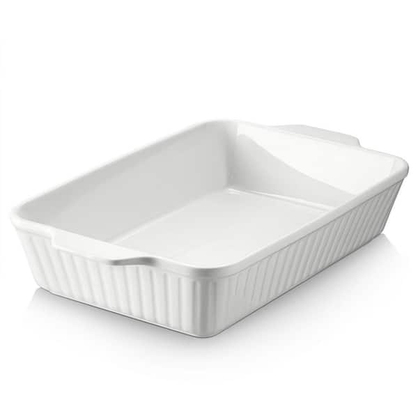 4.2 Qt. White Ceramic Casserole Dish, Large Lasagna Pan Deep for Oven, Baking Pan with Handles, Wedding Gift