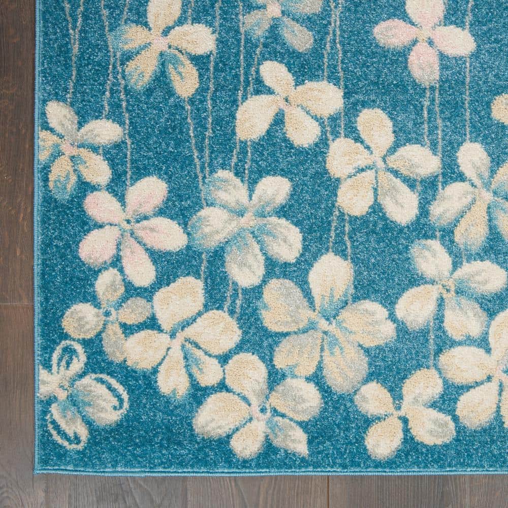 Tranquil Turquoise Floral Viscose 5'3" x 7'3" Area Rug