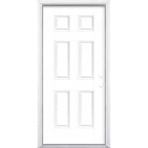 36 in. x 80 in. 6-Panel Ultra Pure White Left Hand Inswing Painted Smooth Fiberglass Prehung Front Door with Brickmold