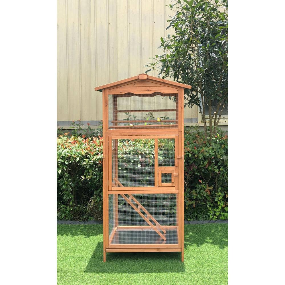 Hanover Rustic Stained Fir Wood Outdoor Bird Cage with Waterproof Roof