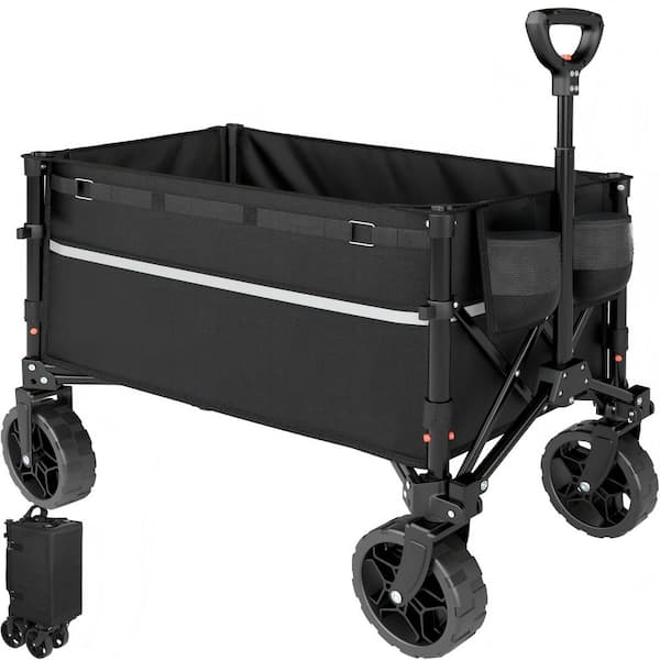 4.3 cu. ft. Steel Folding Wagon Cart, 265 lb. Capacity, for Grocery Shopping, Camping, Garden and Outdoor Use, Black