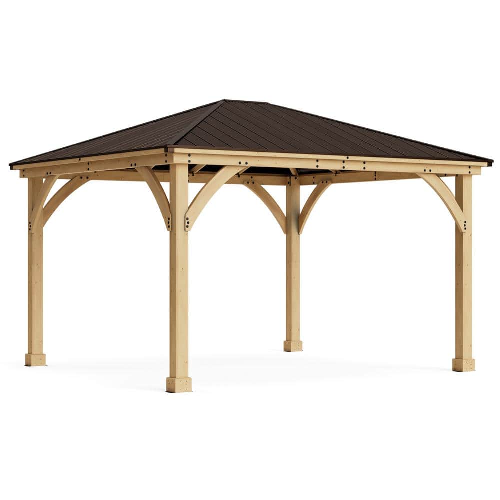 Meridian 12x12 Cedar Wood Gazebo with Mocha Aluminum Roof