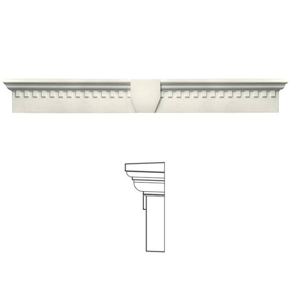 Builders Edge 9 in. x 73 5/8 in. Classic Dentil Window Header with Keystone in 034 Parchment