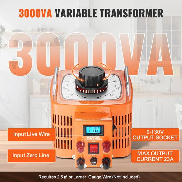 thumbnail image 2 of VEVOR 3000VA Variable Transformer - 23A, 0-130V Output, LCD Display, Voltage Regulator 2 of 5