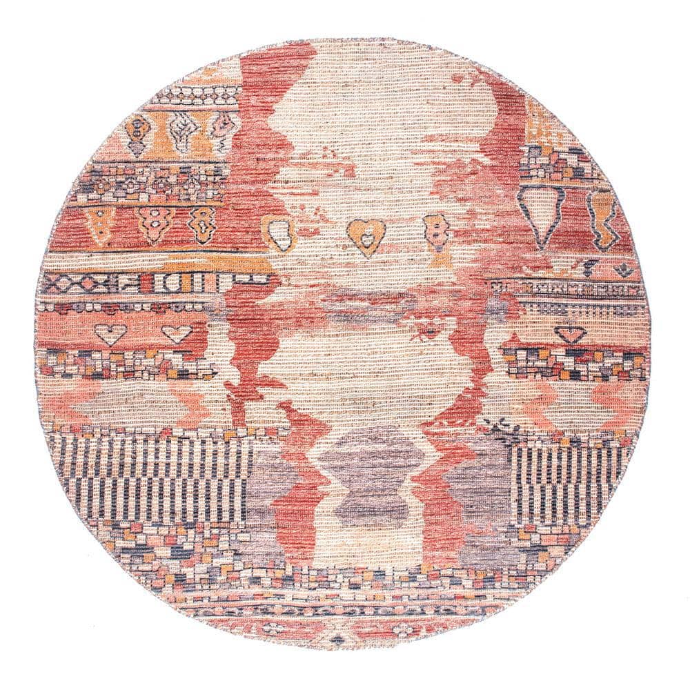 Handmade Multicolor Oriental Round Area Rug, 6' Cotton Blend