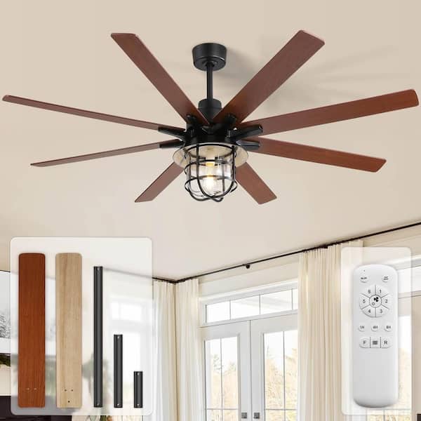 66 in. Indoor/Outdoor Black Ceiling Fan with Light Bulb and Remote Control for Large Room