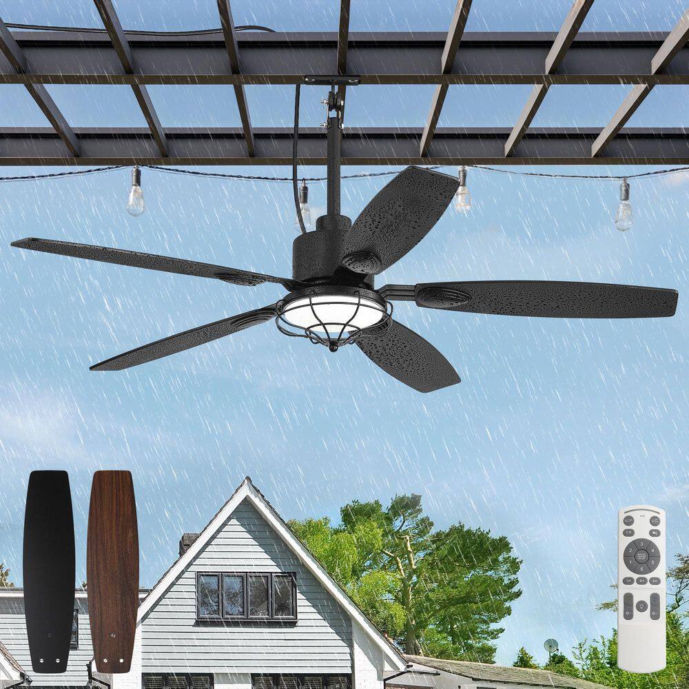 52 in. Black Standard Downrod Mount Ceiling Fan with Light and Remote-Damp Rated DC Motor for Patio and Living Room price history on PriceWatchPro