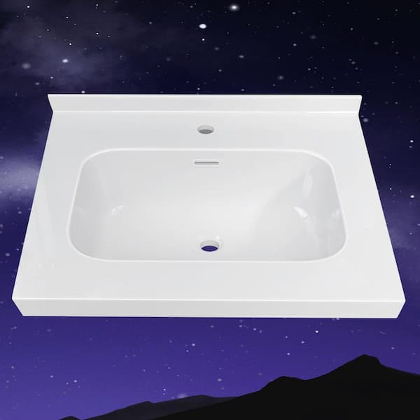 Foia 24 in.W x 22 in.D Solid Surface Rectangular Single Sink Vanity Top with Backsplash Basin Countertop in Glossy White