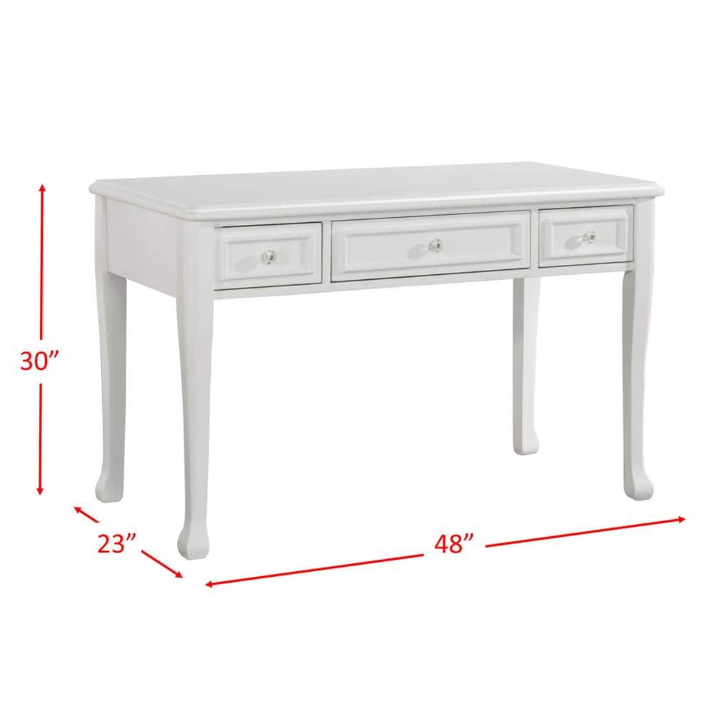 Transitional White Home Office Desk with 3 Sparkling Drawers