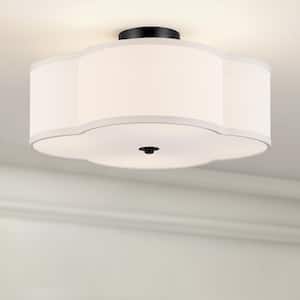 16 in. 4-Light Black Semi Flush Mount Ceiling Light Fixture with Clover Fabric Shade, Acrylic Diffuser and E26 Bases