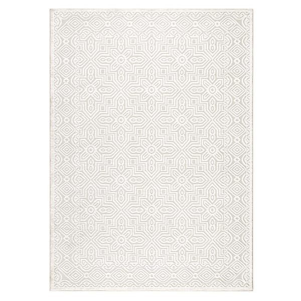 TOWN & COUNTRY LIVING Luxe Maya Medallion Tile Ivory Greige 8 ft. x 10 ft. Area Rug