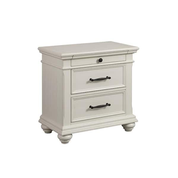 Brooks Antique White 3 Drawer 28 in. Wide Nightstand